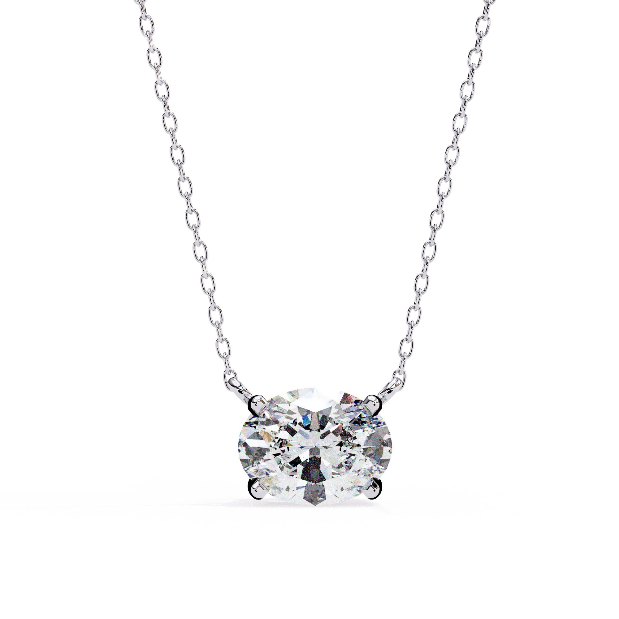 Oval Cut Solitaire Diamond Pendant Necklace