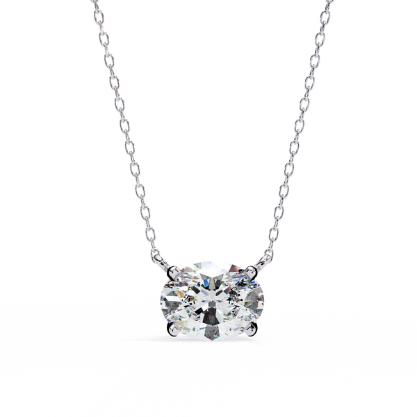 Oval Cut Solitaire Lab Grown Diamond Pendant with Chain