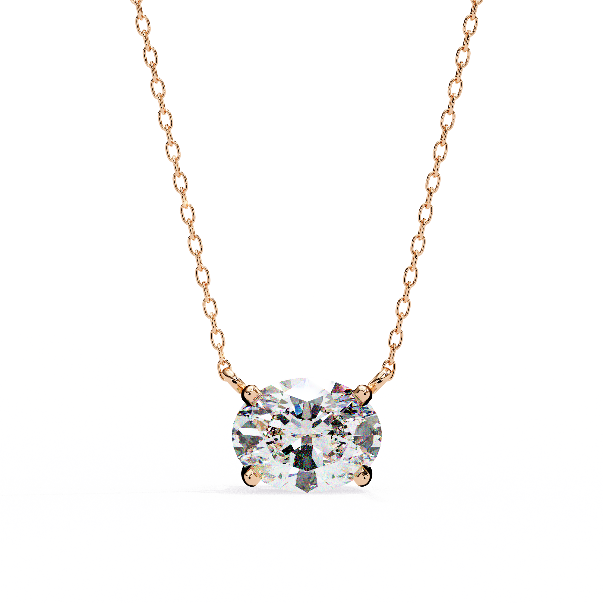 Oval Cut Solitaire Diamond Pendant Necklace