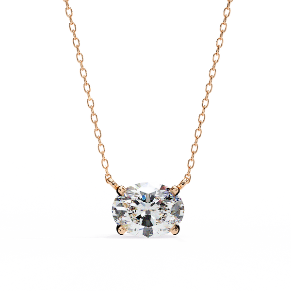 Oval Cut Solitaire Lab Grown Diamond Pendant with Chain