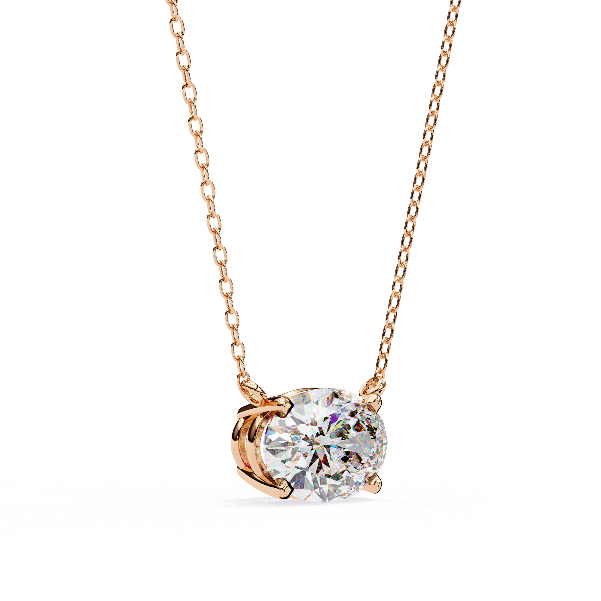 Oval Cut Solitaire Diamond Pendant Necklace
