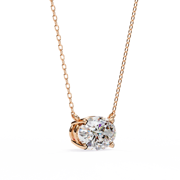 Oval Cut Solitaire Lab Grown Diamond Pendant with Chain