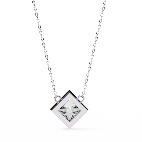 Bezel Set Princess Lab Grown Diamond Pendant with chain