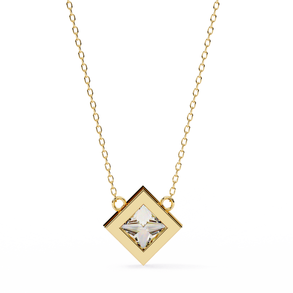 Bezel Set Princess Lab Grown Diamond Pendant with chain