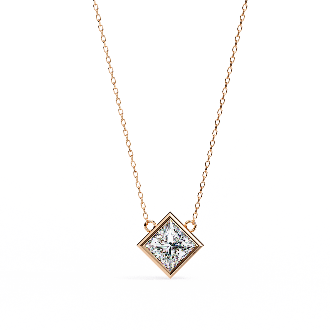 Bezel Set Princess Lab Grown Diamond Pendant with chain