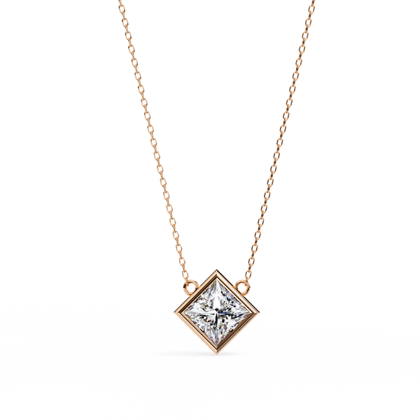 Bezel Set Princess Lab Grown Diamond Pendant with chain