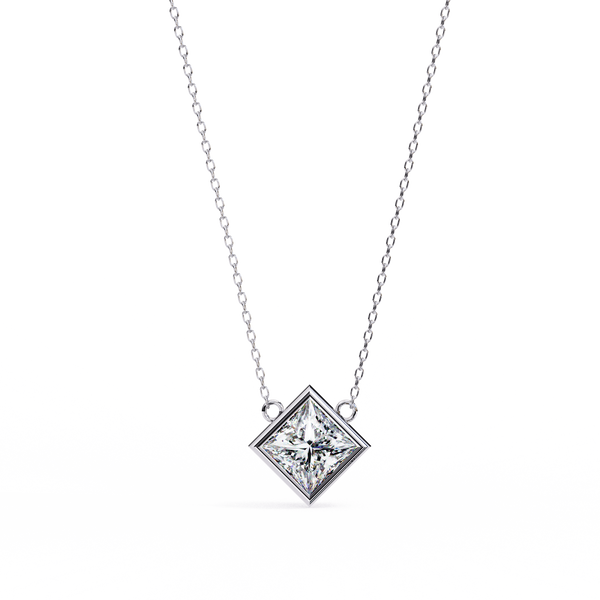 Bezel Set Princess Lab Grown Diamond Pendant with chain