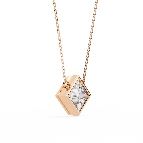 Bezel Set Princess Lab Grown Diamond Pendant with chain