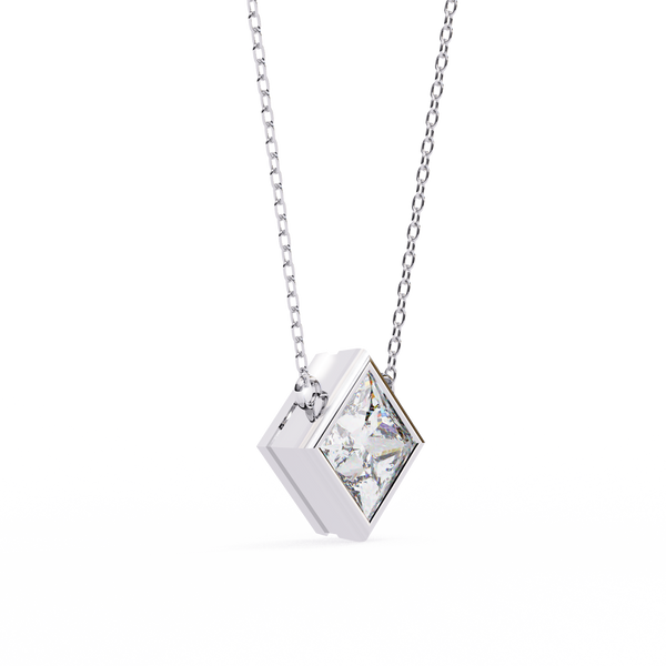 Bezel Set Princess Lab Grown Diamond Pendant with chain
