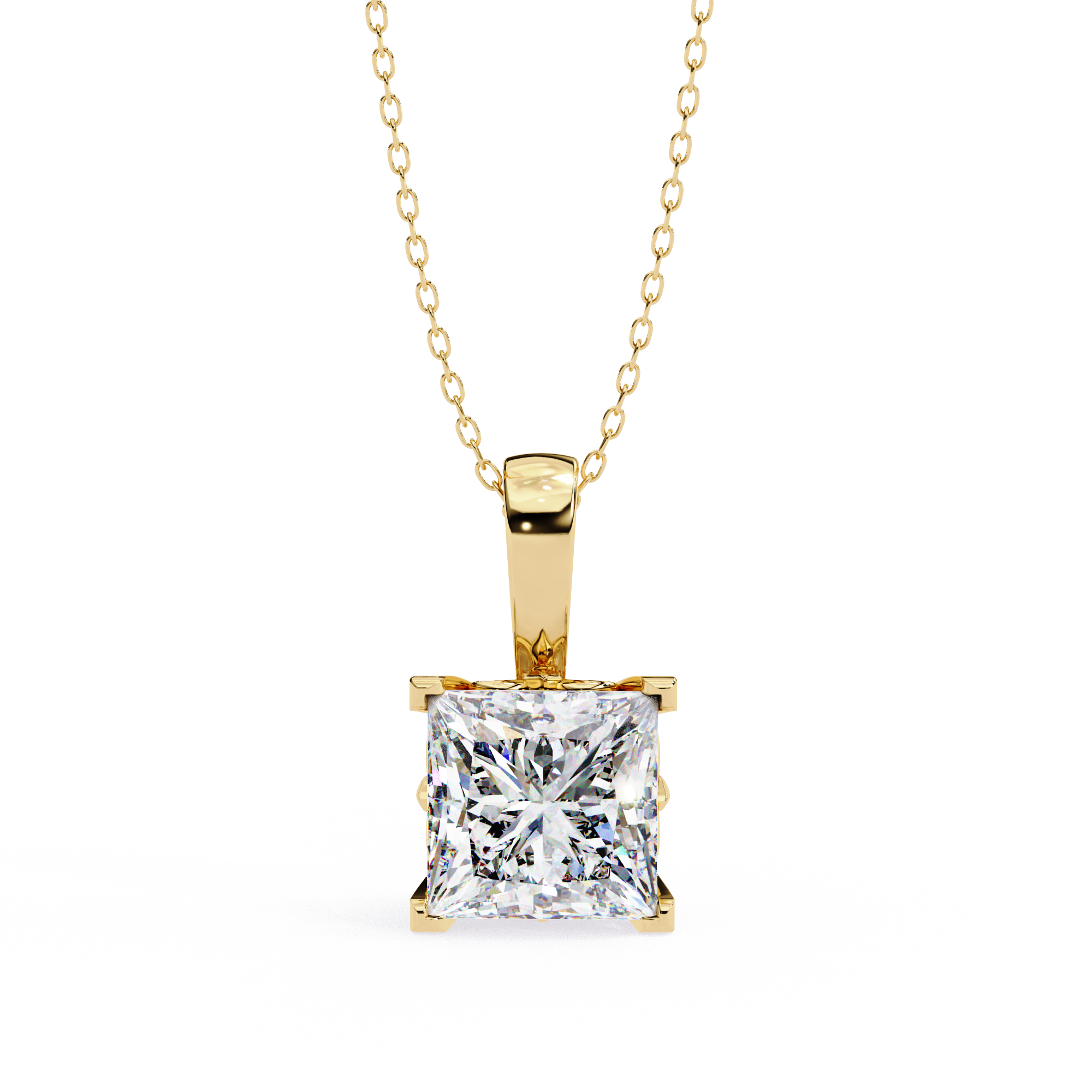 Sparkling Princess Cut Diamond Pendant Necklace