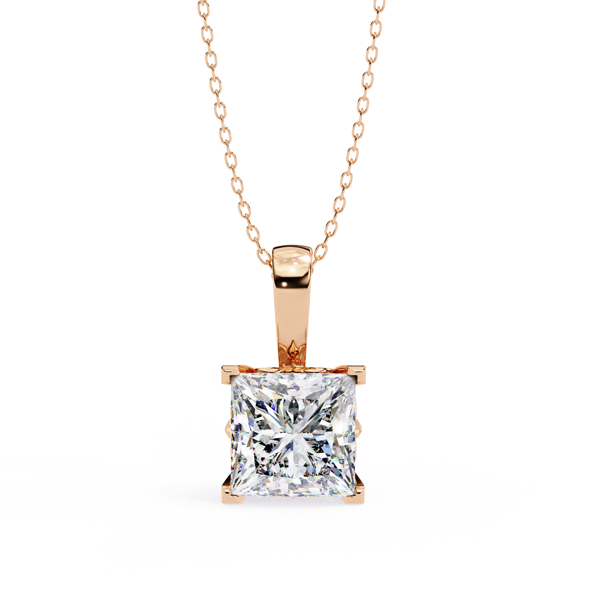 Sparkling Princess Cut Diamond Pendant Necklace