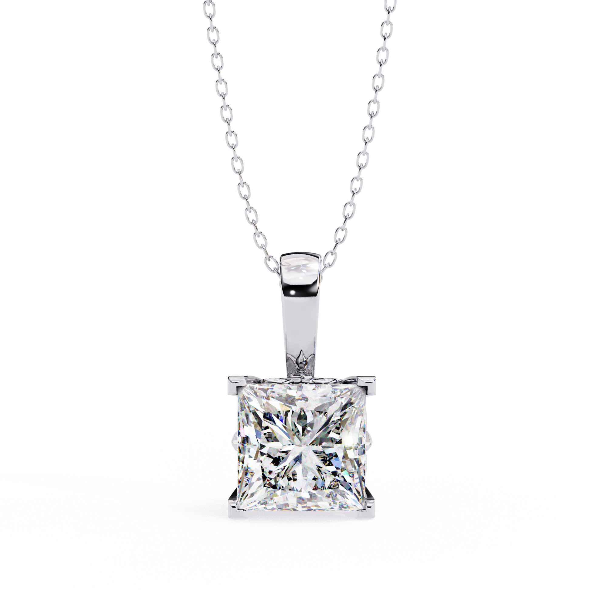 Sparkling Princess Cut Diamond Pendant Necklace