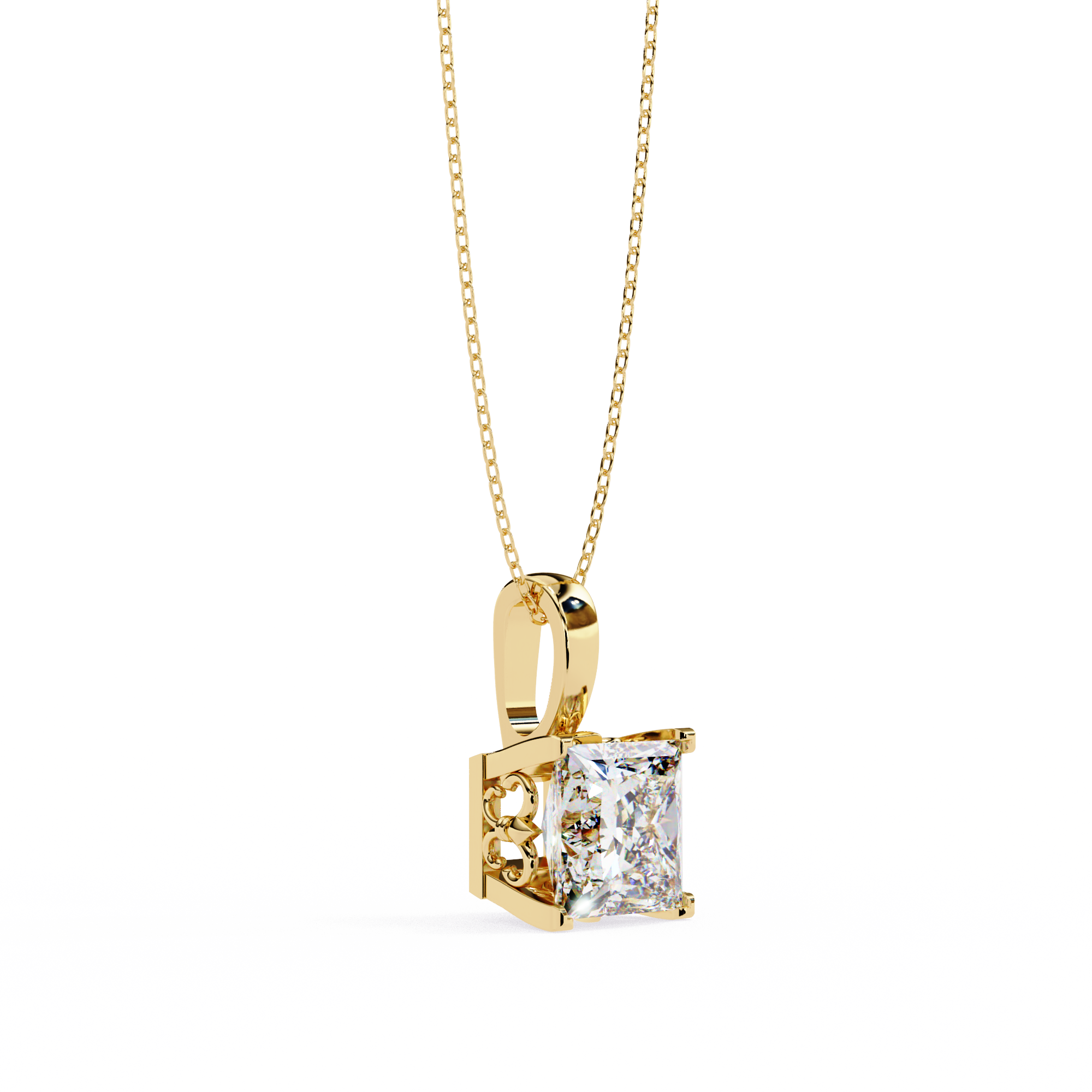 Sparkling Princess Cut Diamond Pendant Necklace