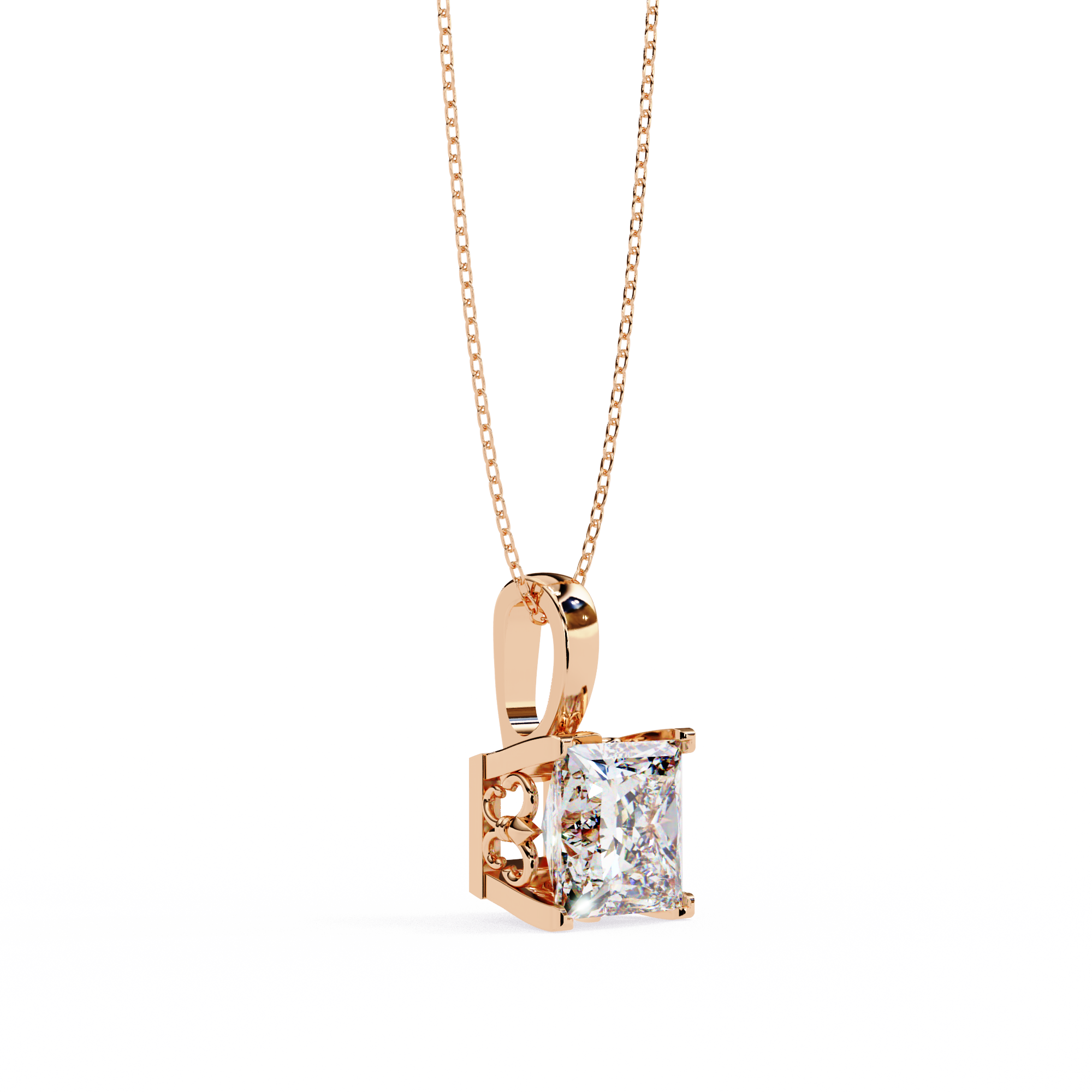 Sparkling Princess Cut Diamond Pendant Necklace