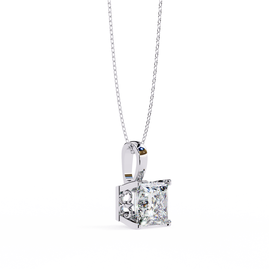 Sparkling Princess Cut Diamond Pendant Necklace