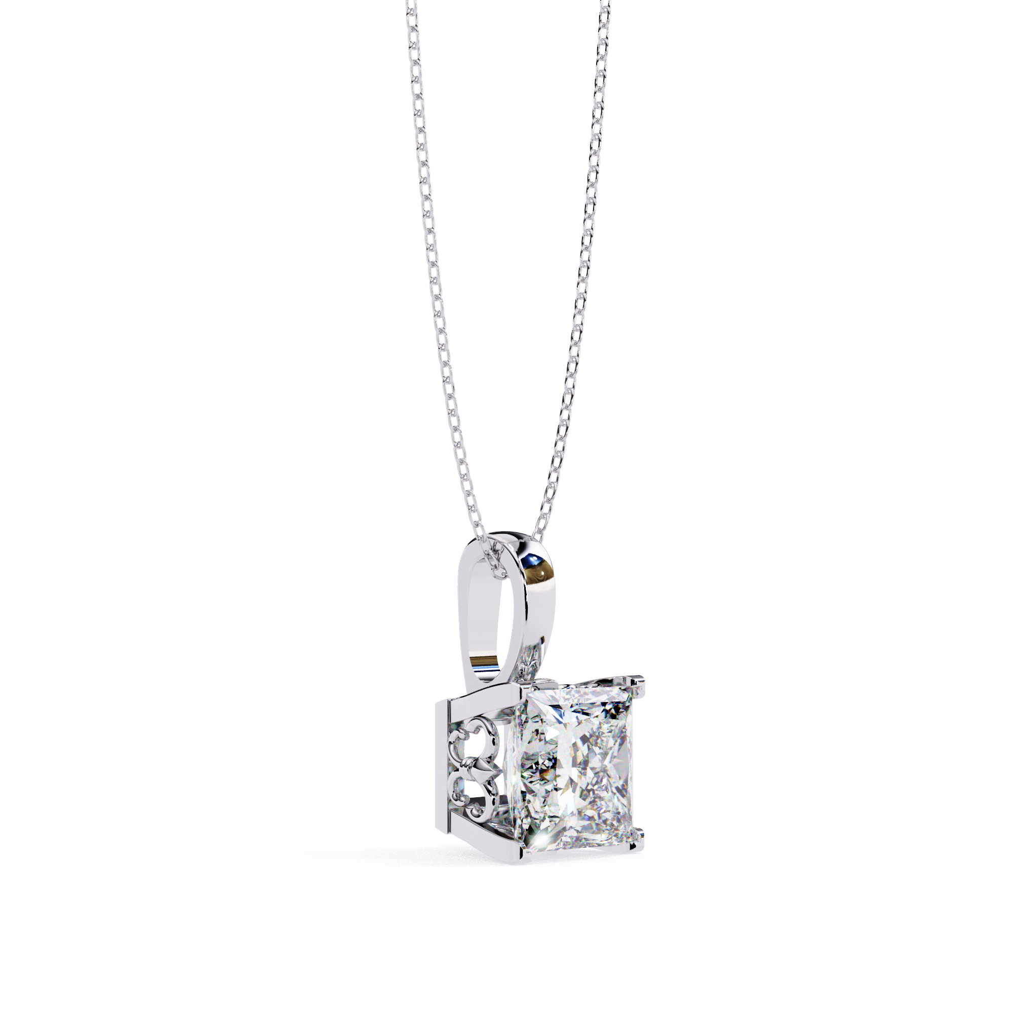 Sparkling Princess Cut Diamond Pendant Necklace