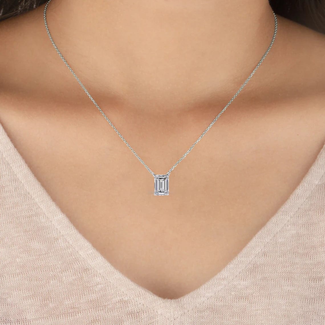 Minimalist Emerald Cut Diamond Necklace