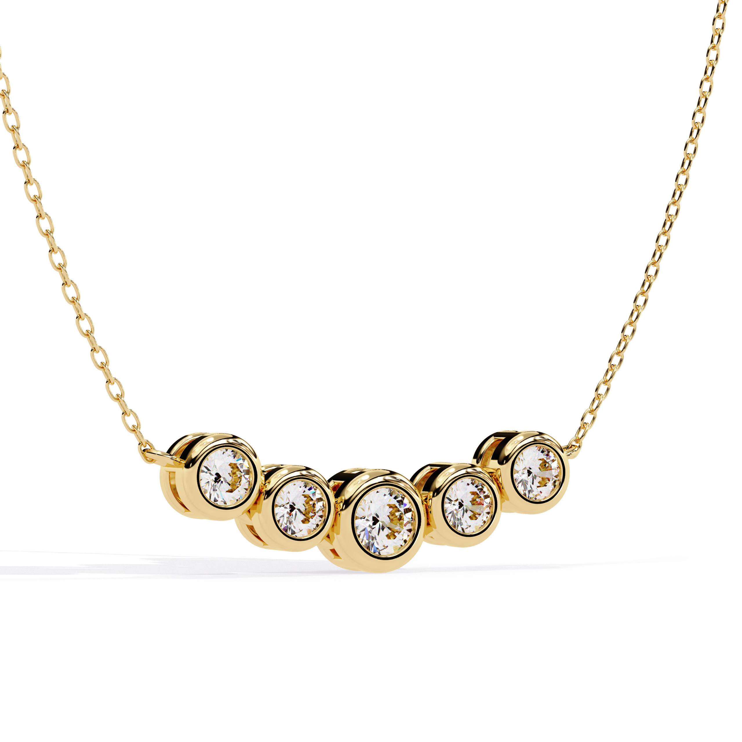 Gold Curved Diamond Bar Necklace