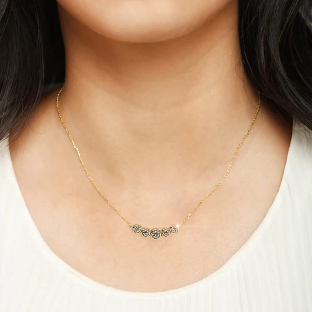 Gold Curved Diamond Bar Necklace