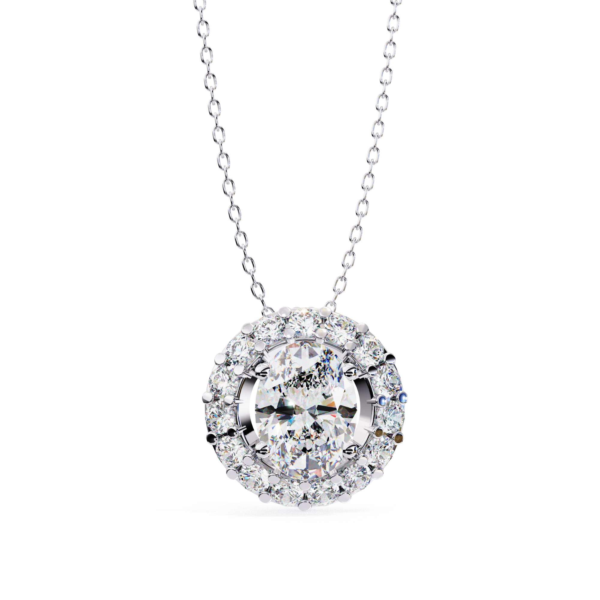 Oval Cut Diamond Halo Necklace