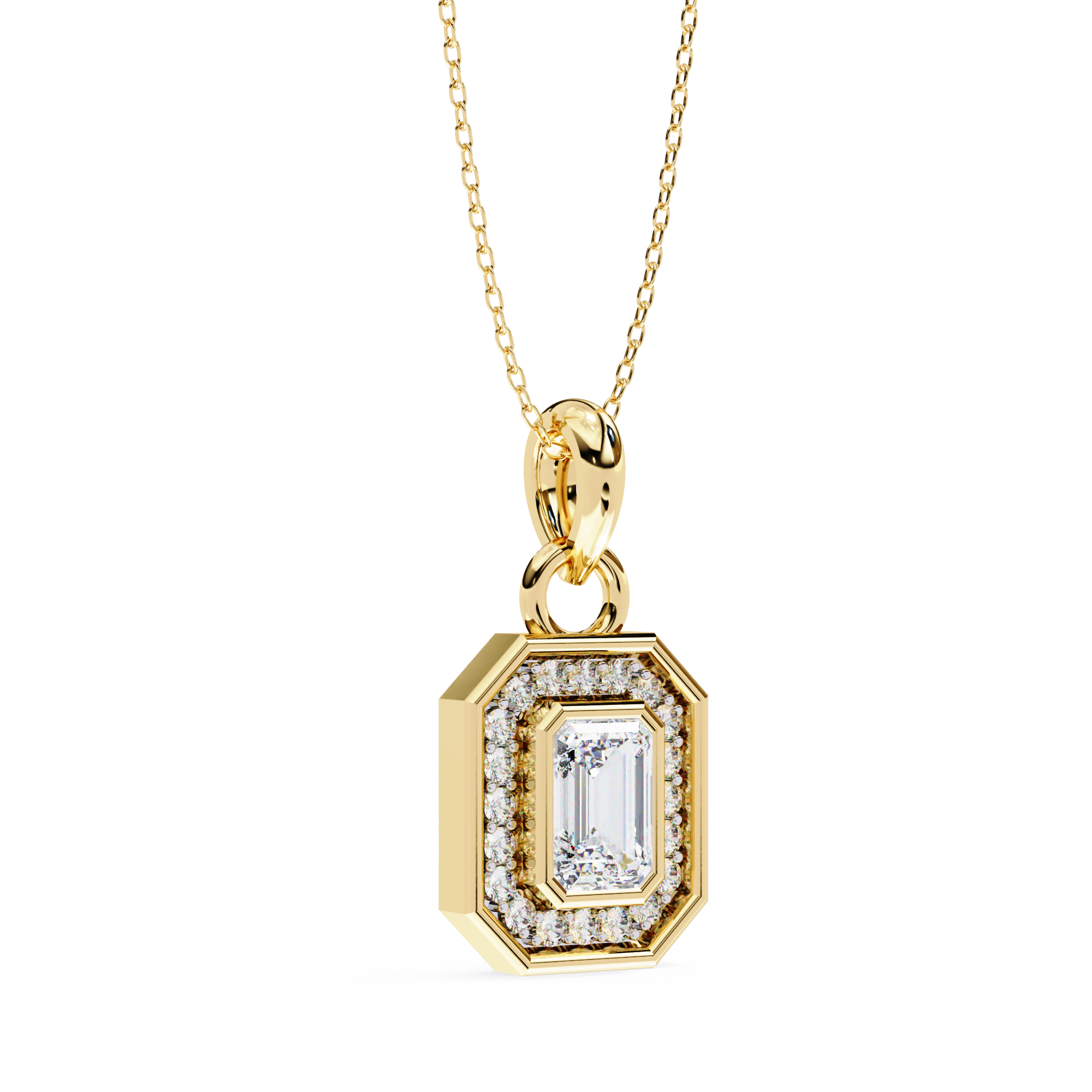 Classic Emerald Cut Diamond Halo Pendant