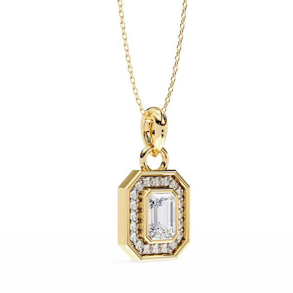 Classic Emerald Cut Lab Grown Diamond Halo Pendant