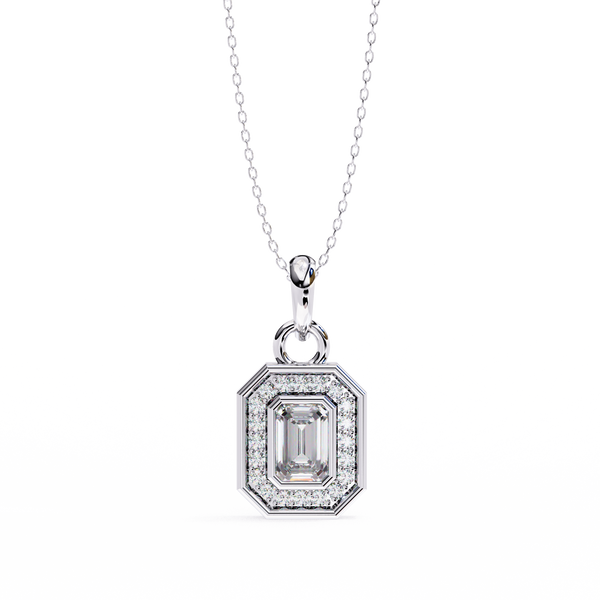 Classic Emerald Cut Lab Grown Diamond Halo Pendant
