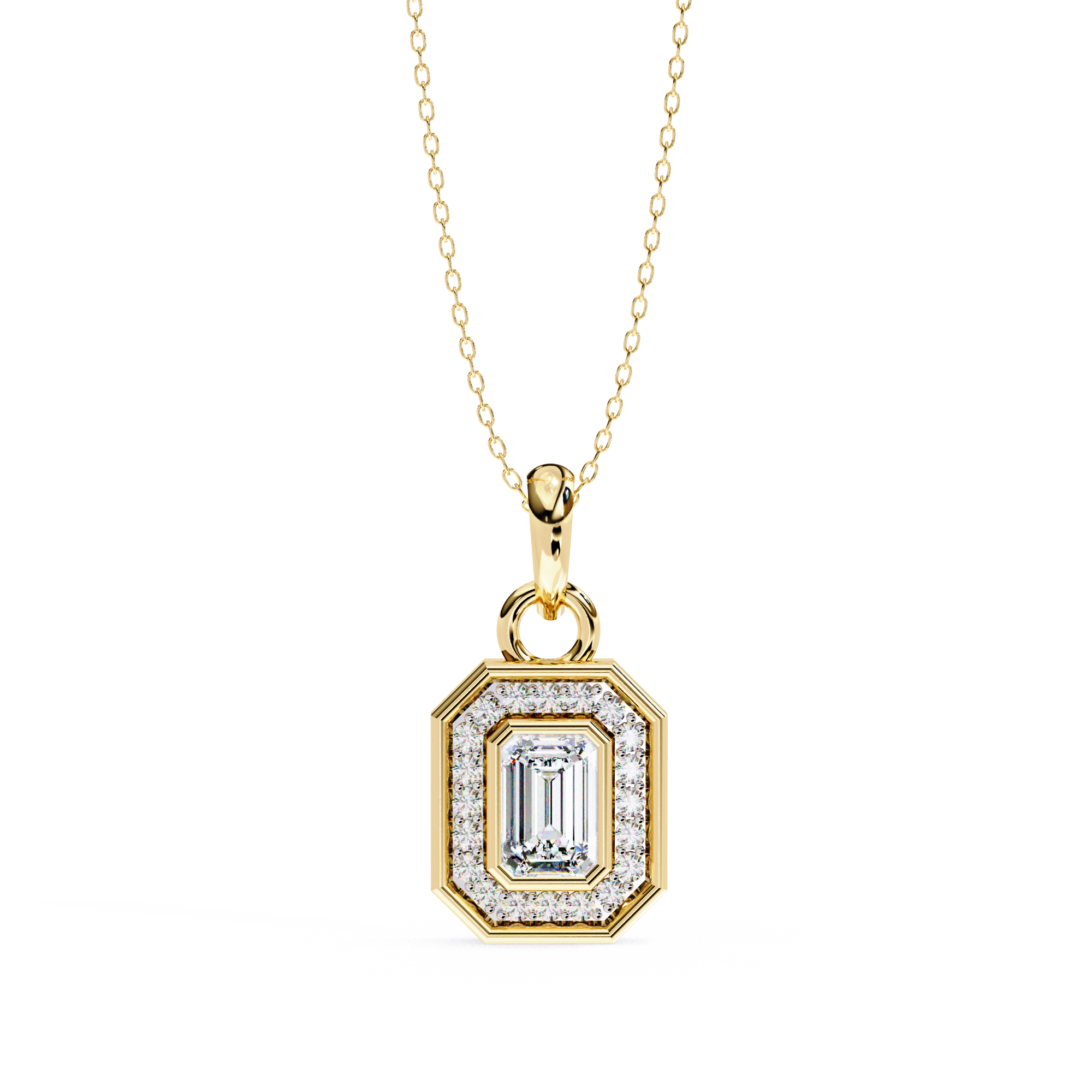 Classic Emerald Cut Diamond Halo Pendant
