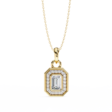 Classic Emerald Cut Diamond Halo Pendant