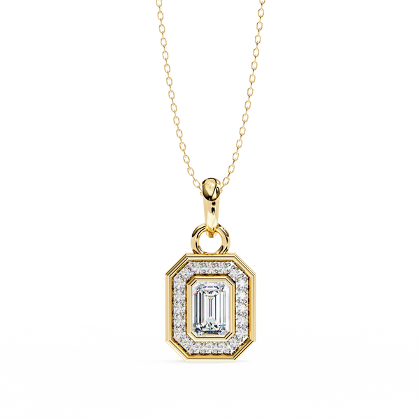 Classic Emerald Cut Lab Grown Diamond Halo Pendant