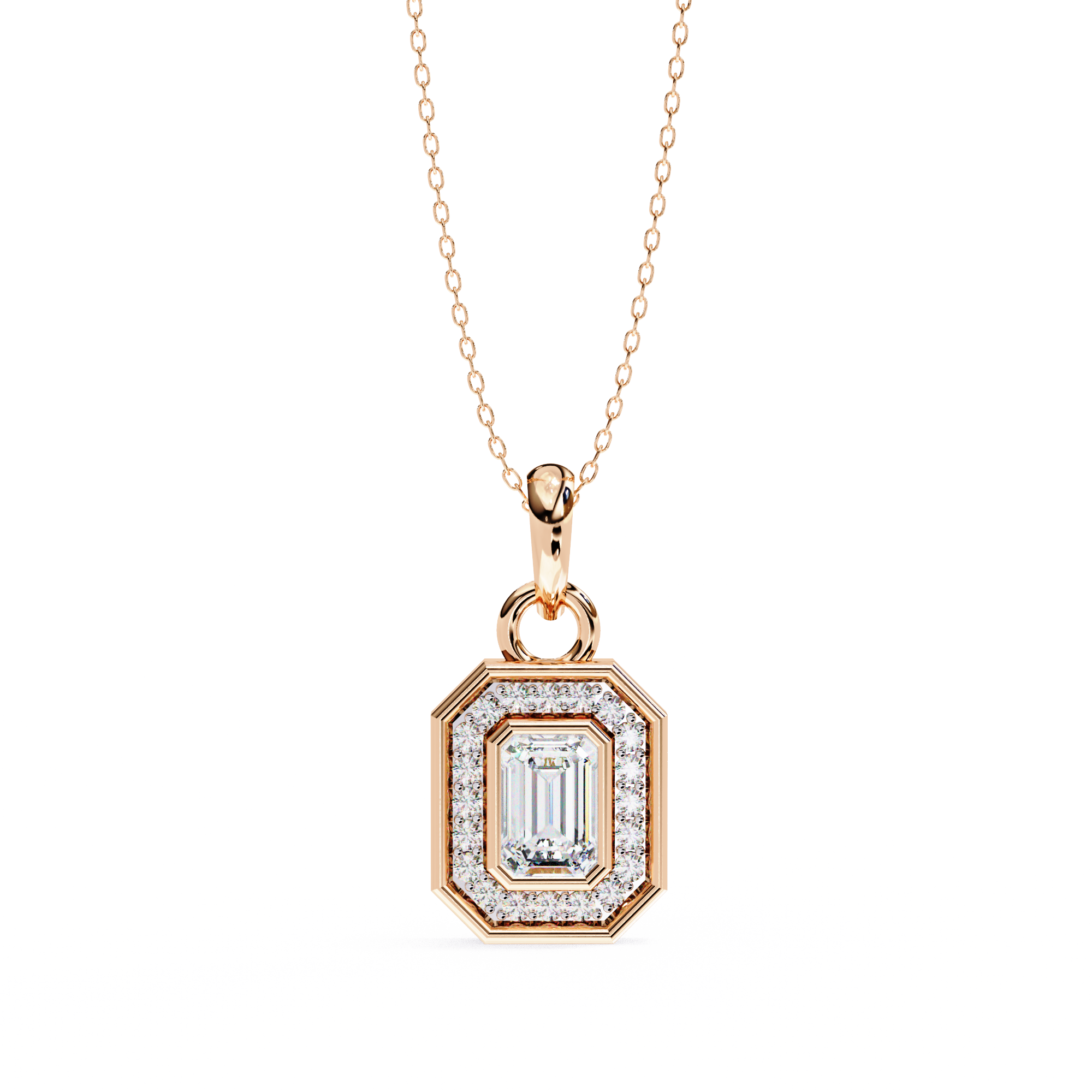 Classic Emerald Cut Diamond Halo Pendant