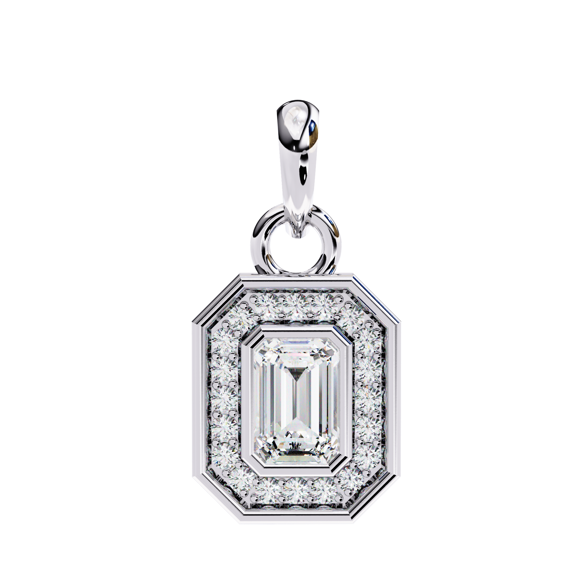 Classic Emerald Cut Diamond Halo Pendant