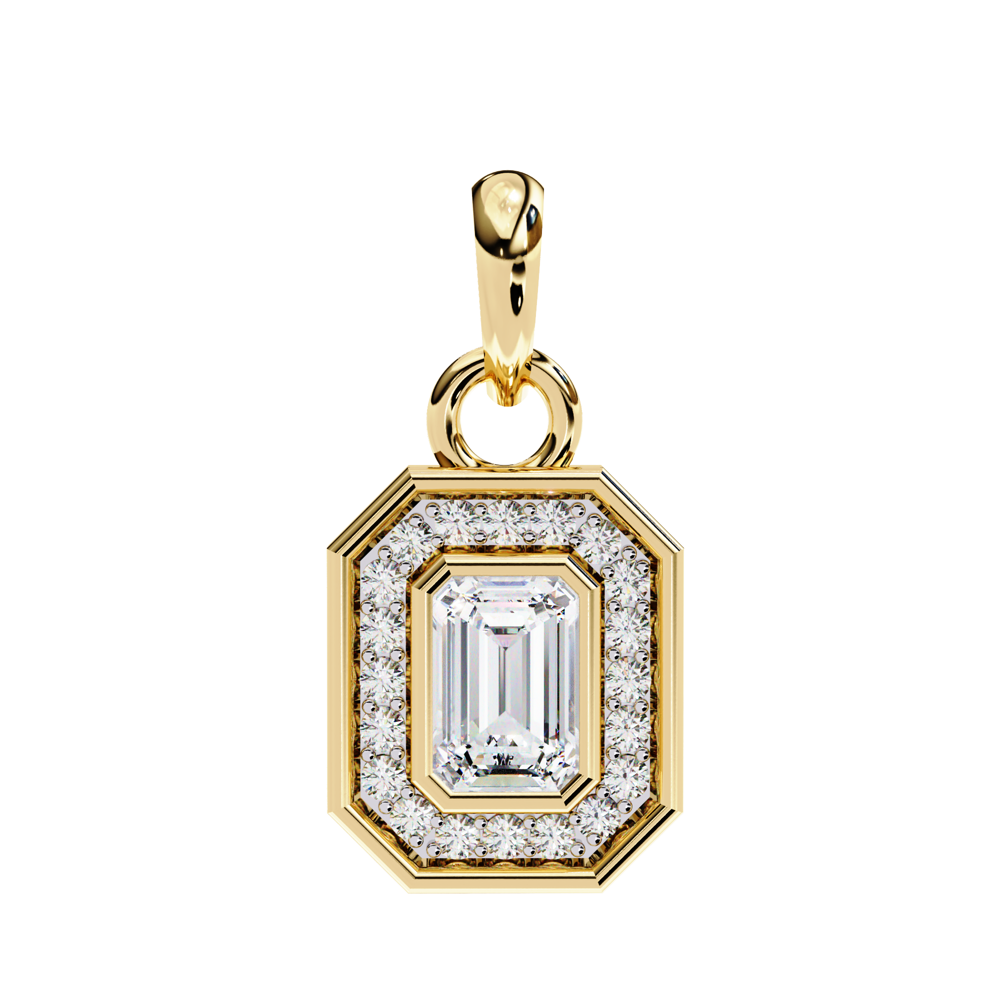 Classic Emerald Cut Diamond Halo Pendant