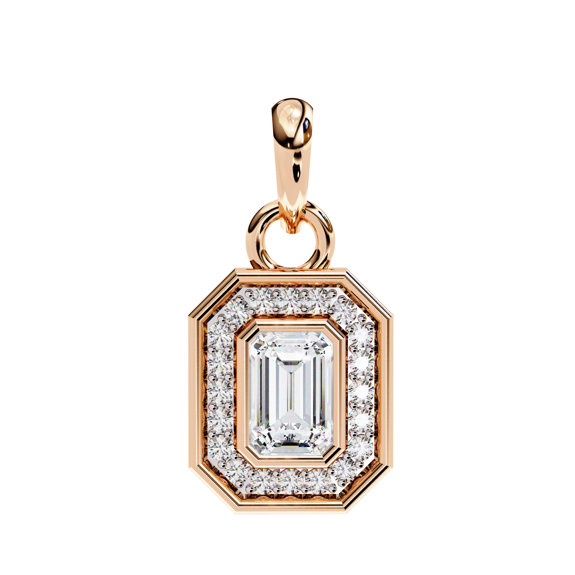 Classic Emerald Cut Diamond Halo Pendant