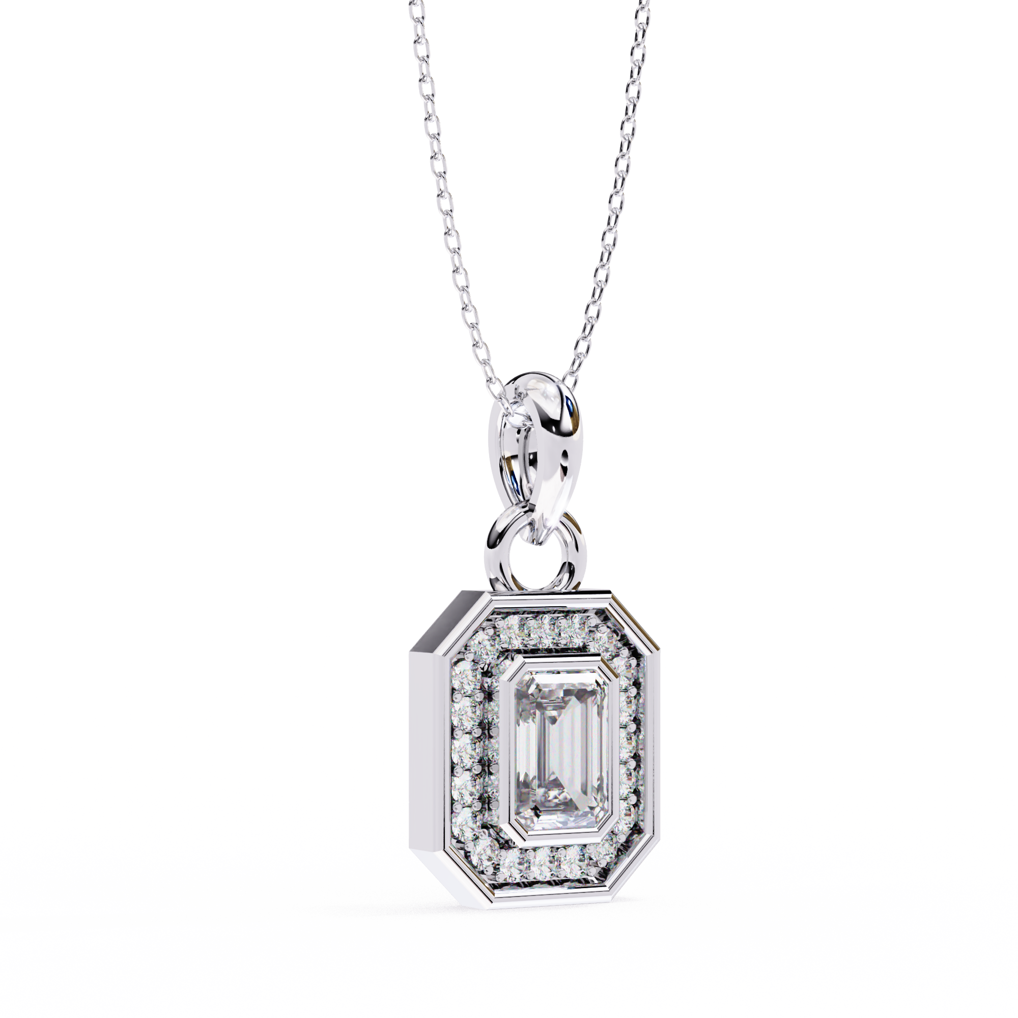 Classic Emerald Cut Diamond Halo Pendant