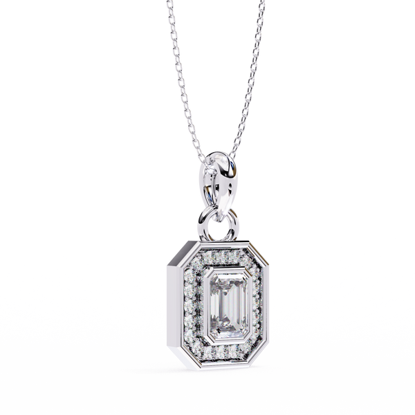 Classic Emerald Cut Lab Grown Diamond Halo Pendant