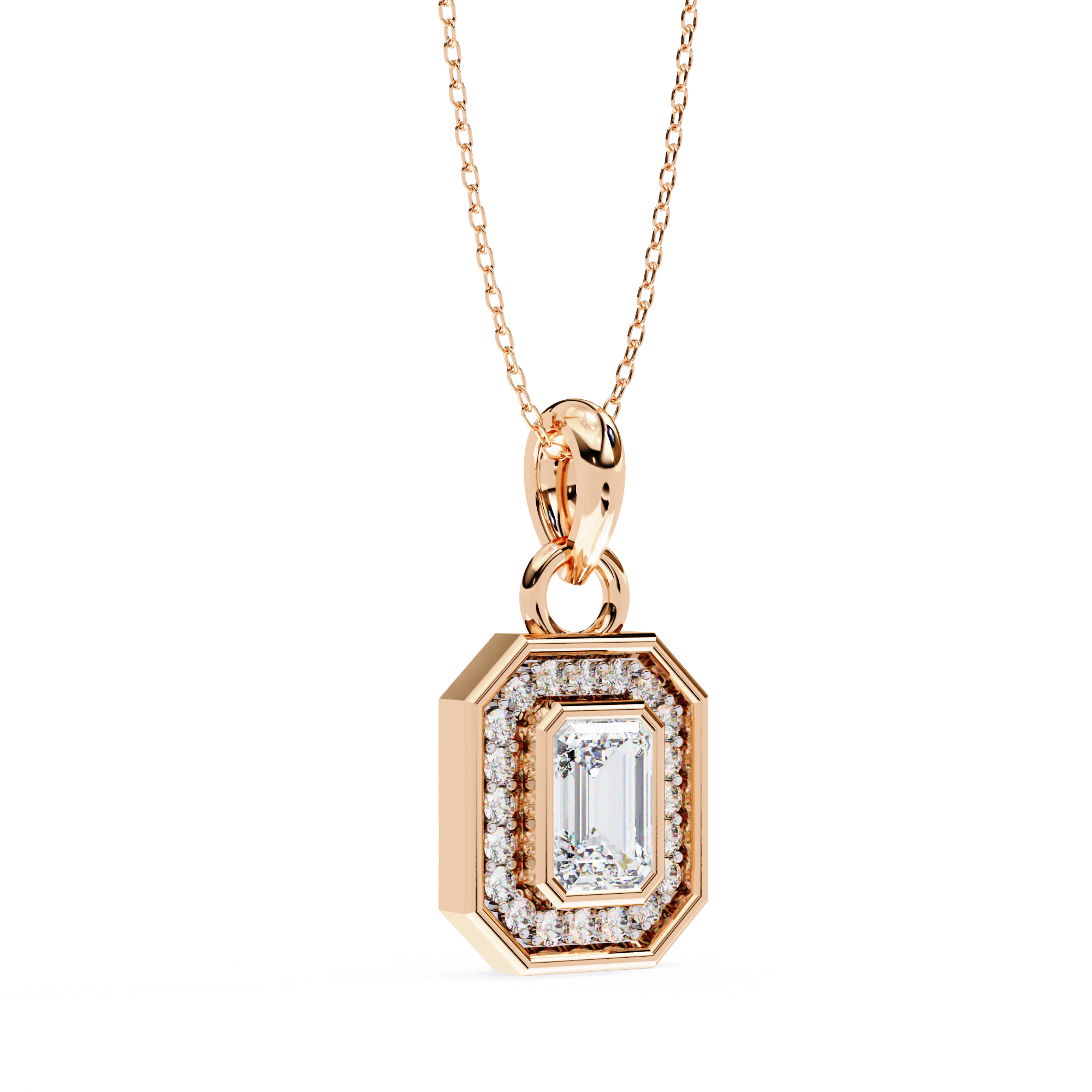 Classic Emerald Cut Diamond Halo Pendant