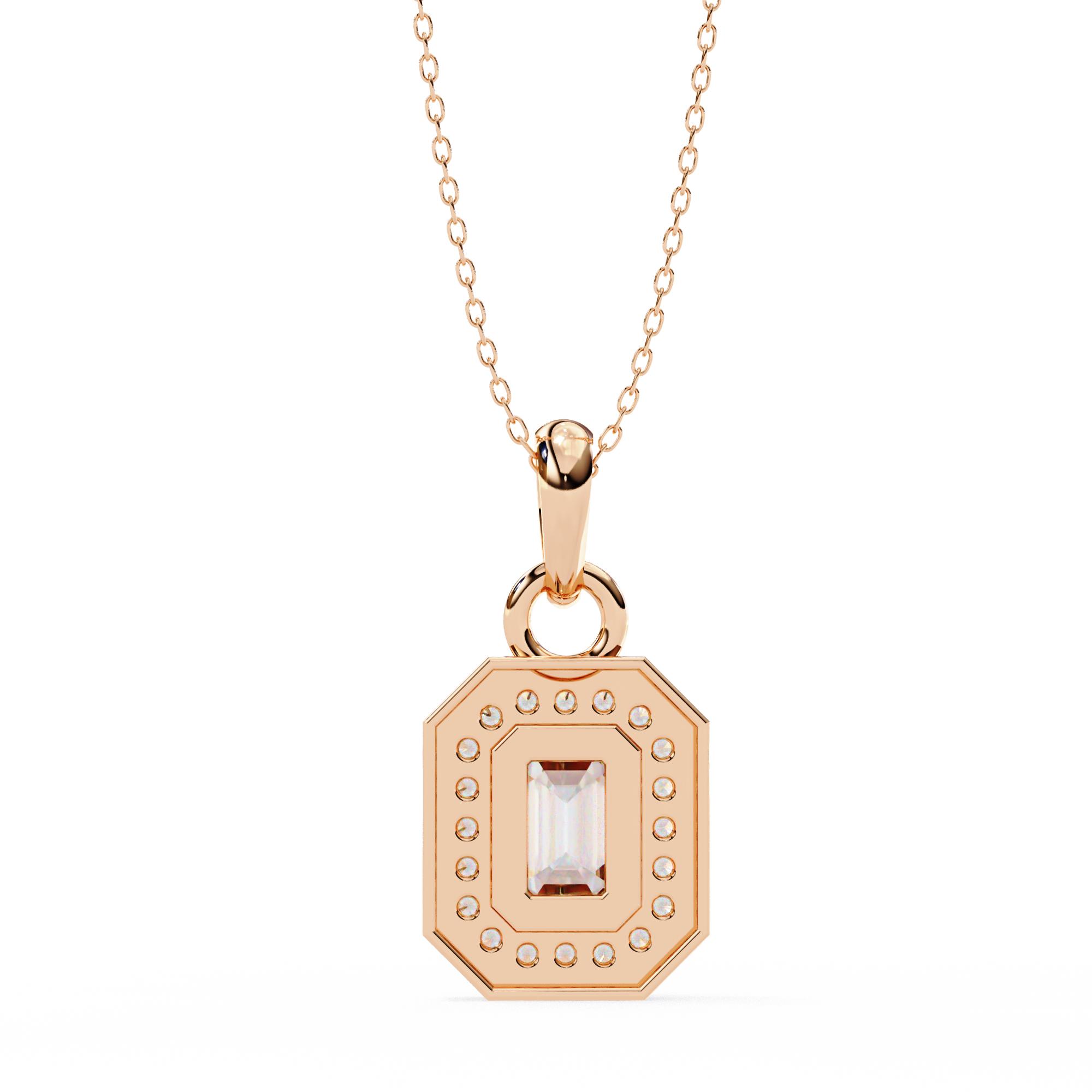 Classic Emerald Cut Diamond Halo Pendant