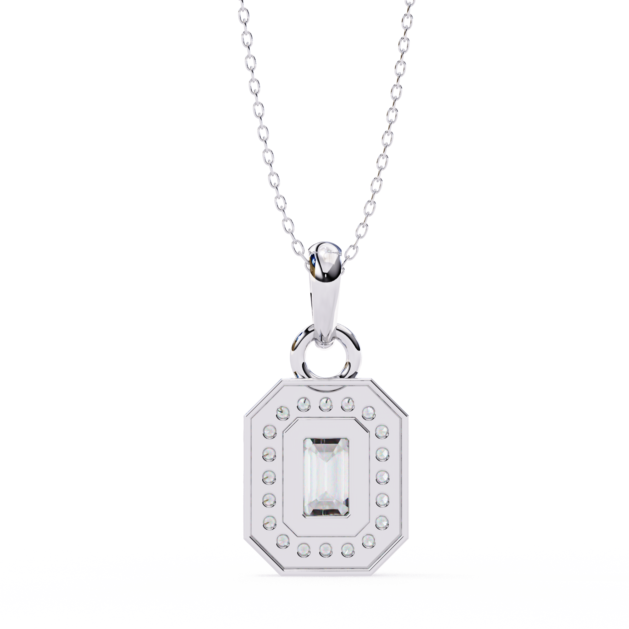 Classic Emerald Cut Diamond Halo Pendant