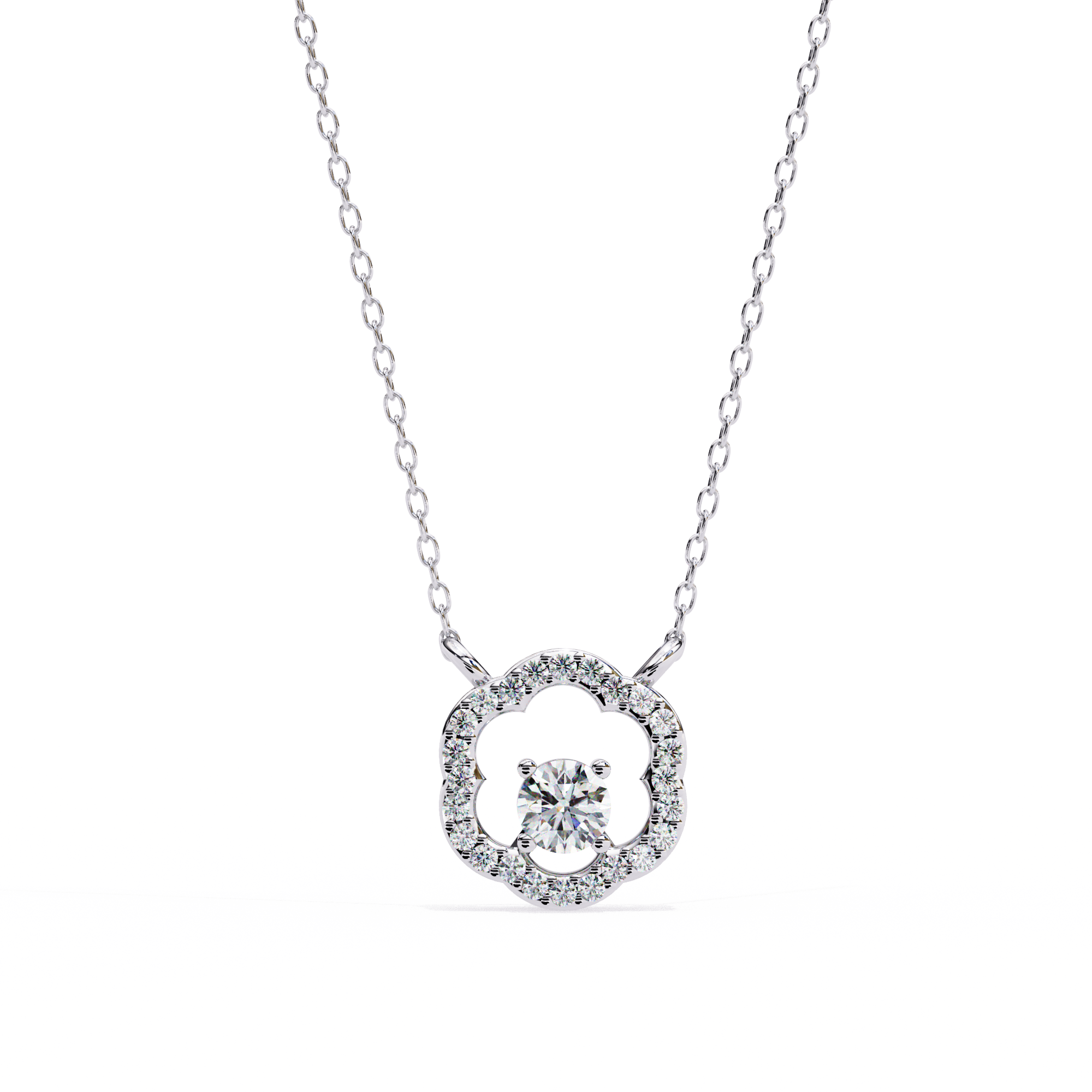 Floral Halo Diamond Pendant Necklace