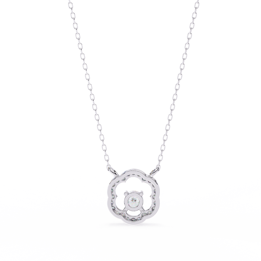 Floral Halo Diamond Pendant Necklace