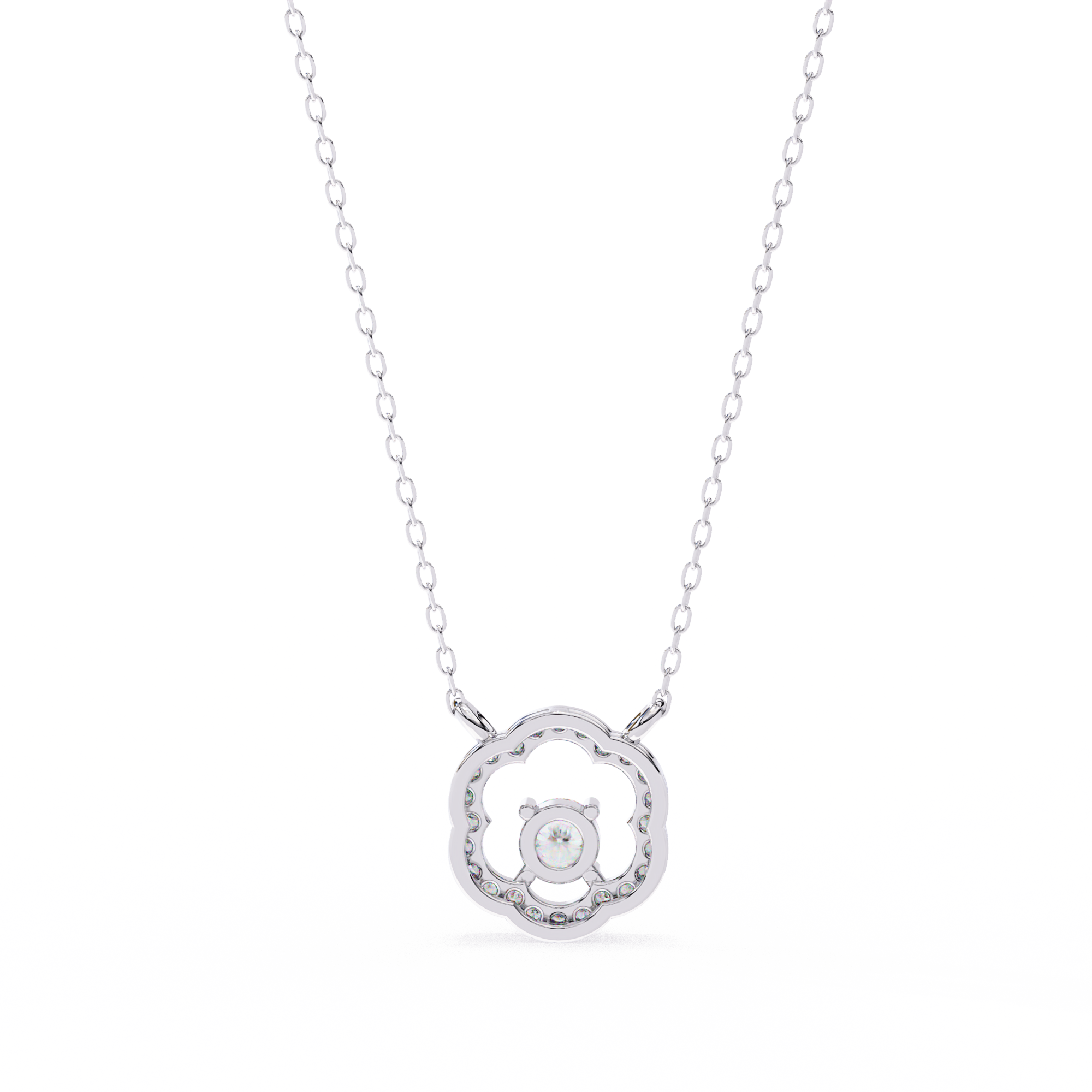 Floral Halo Diamond Pendant Necklace