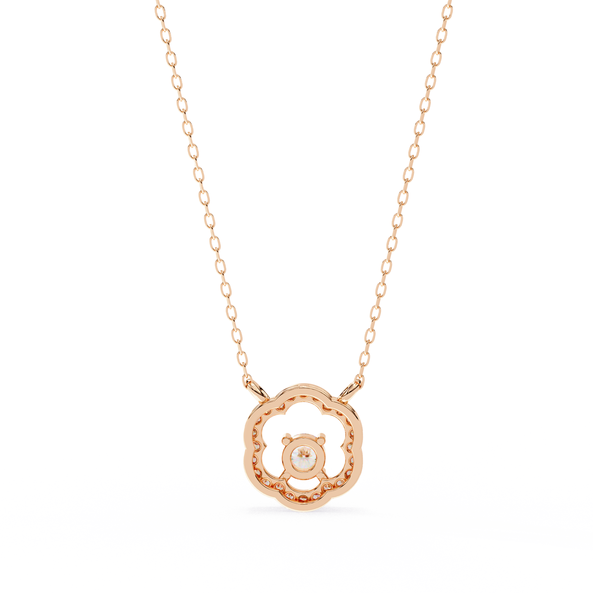 Floral Halo Diamond Pendant Necklace