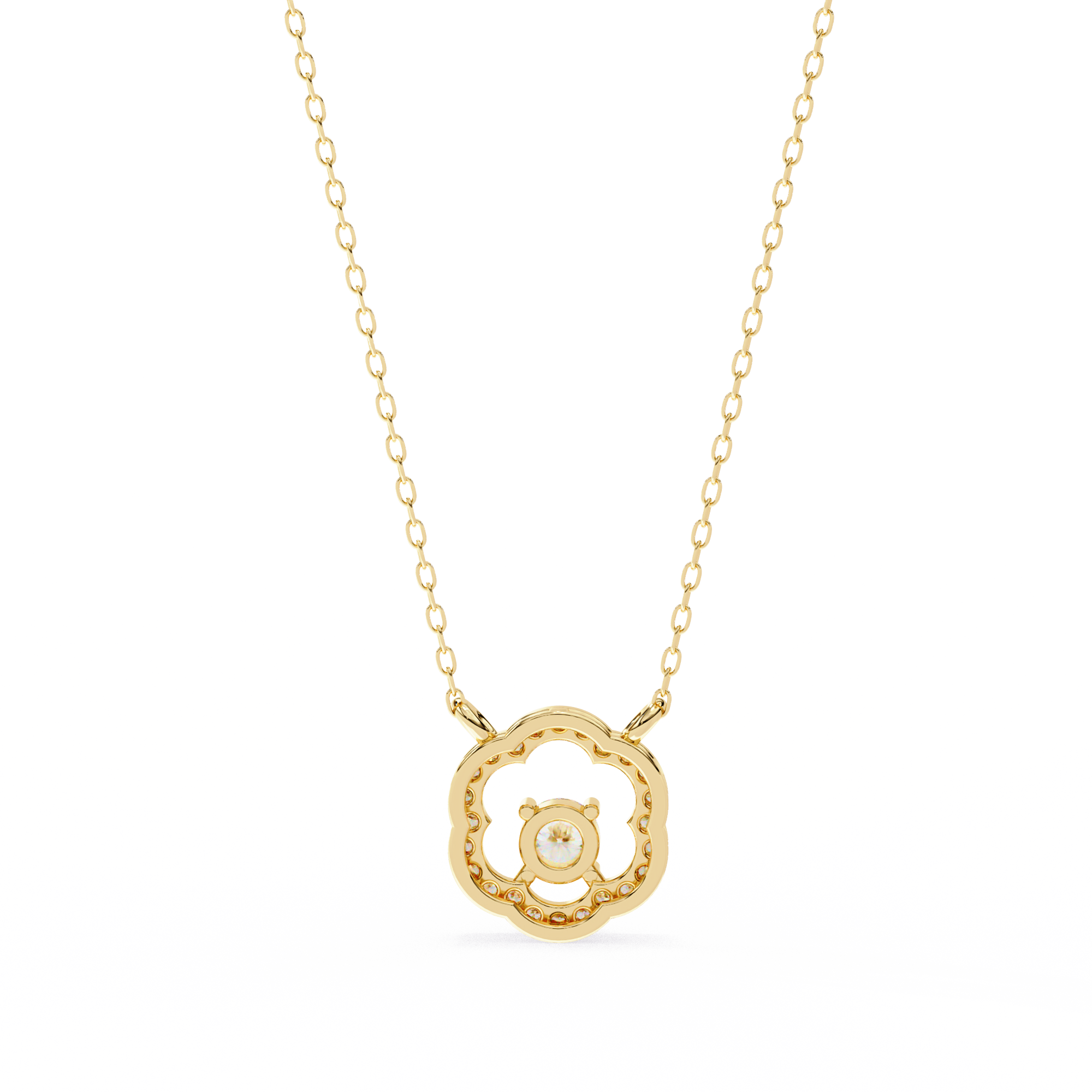 Floral Halo Diamond Pendant Necklace