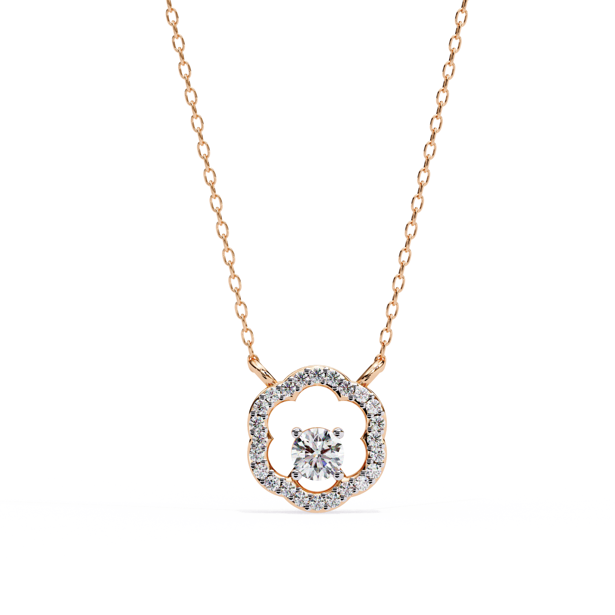 Floral Halo Diamond Pendant Necklace
