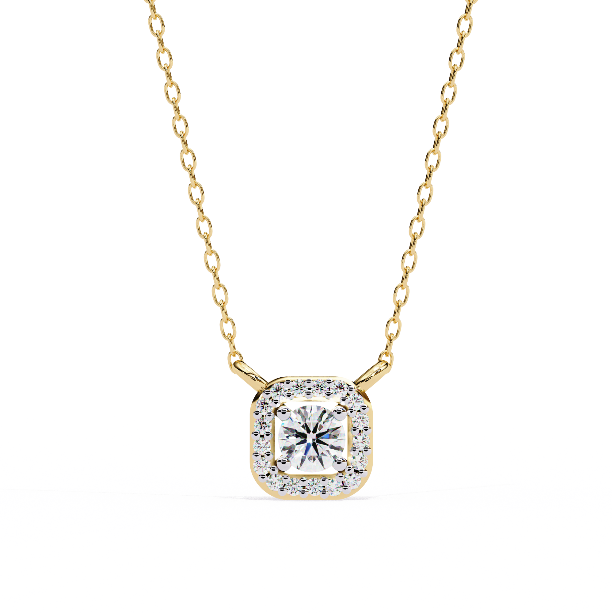 Square Halo Diamond Pendant Necklace
