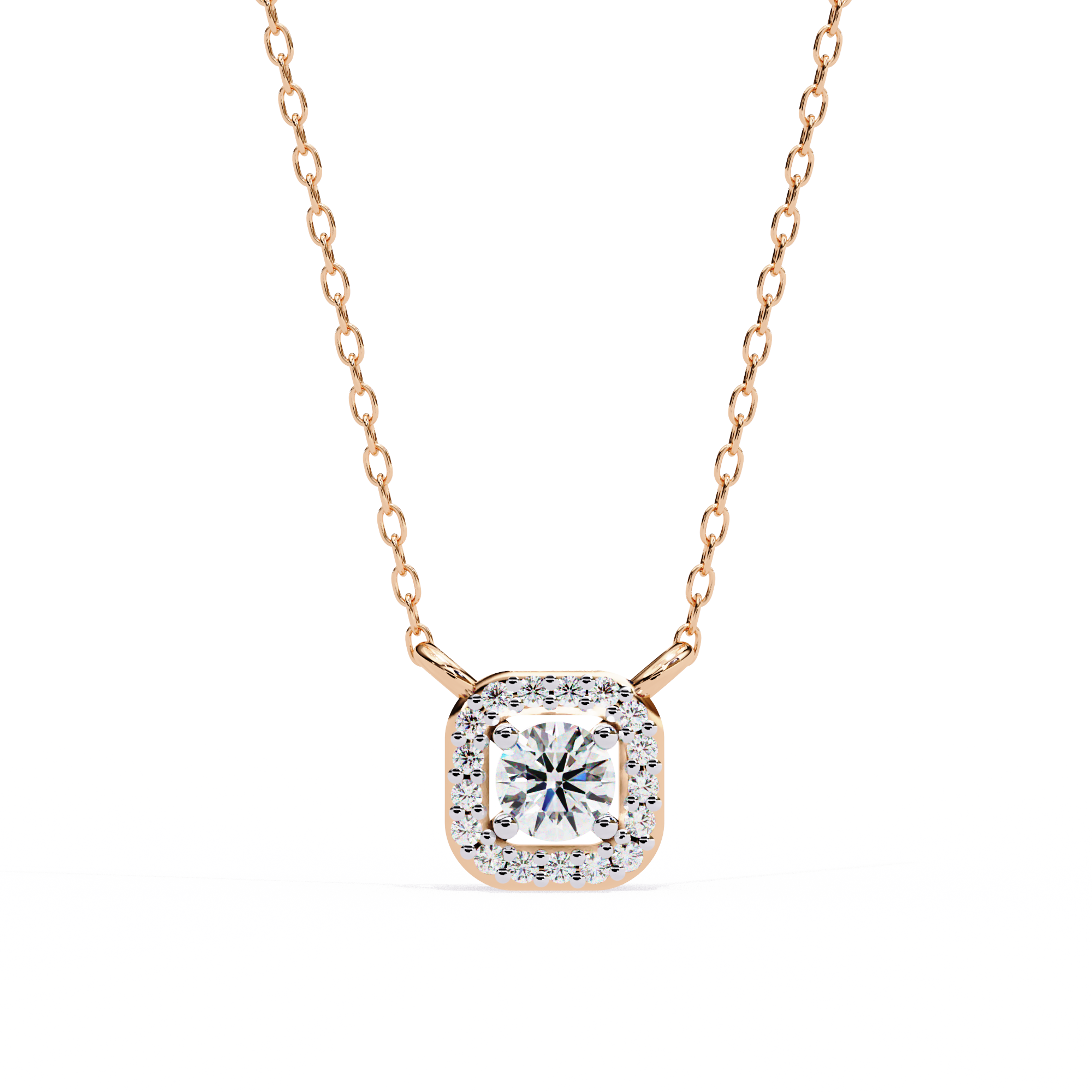 Square Halo Diamond Pendant Necklace