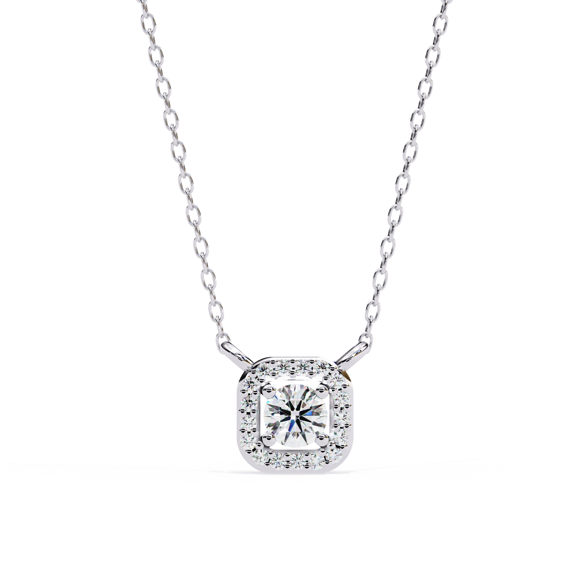 Square Halo Diamond Pendant Necklace