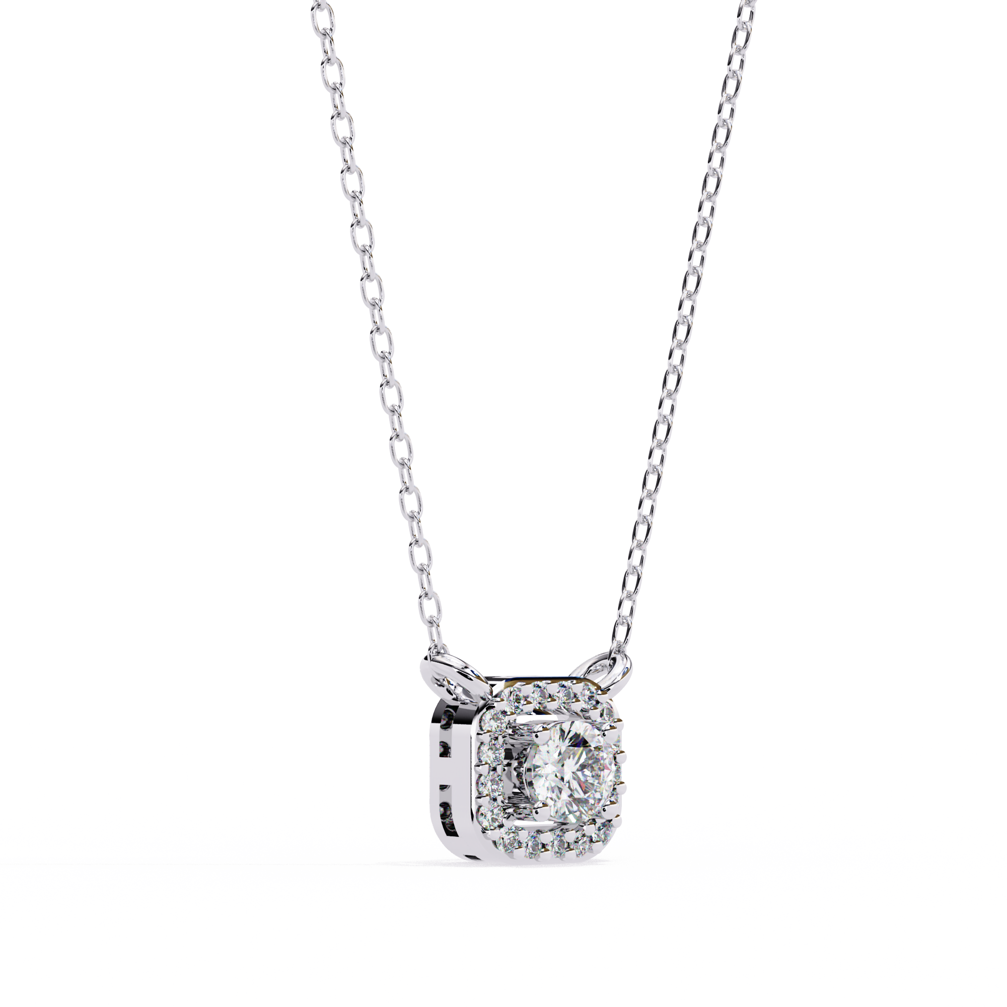 Square Halo Diamond Pendant Necklace