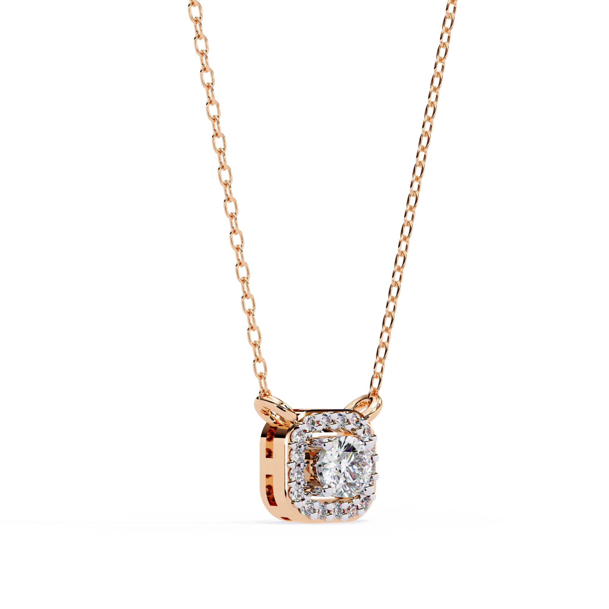 Square Halo Diamond Pendant Necklace